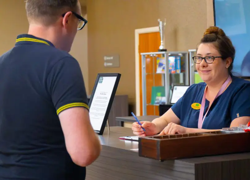 A visitor in reception
