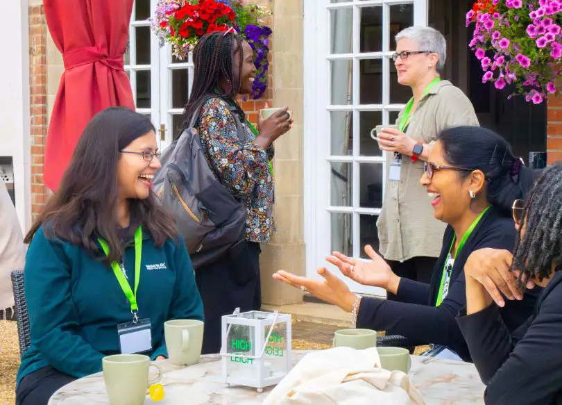 Delegates having a discussion outside 