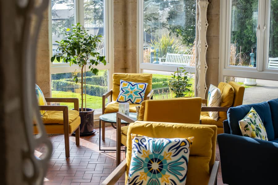 A closer photos of the colourful new furniture showing off how comfortable and aesthetic it is. 