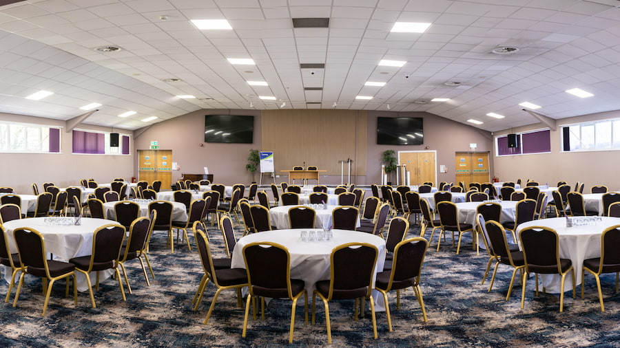 The Derbyshire Hall set out in Cabaret style. 