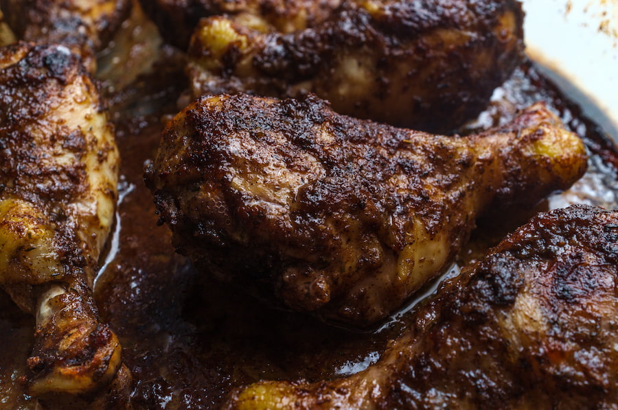 A close up of African spicy chicken legs.